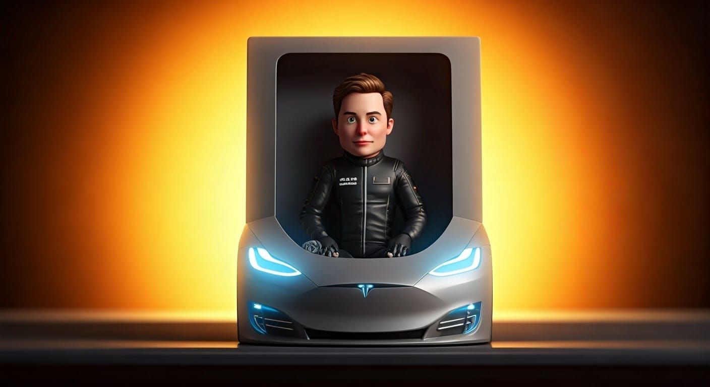 Elon Musk Miniature Figure in Tesla Box Store Display