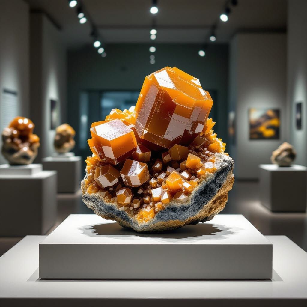 Wulfenite Specimen Displayed on Sleek Plinth