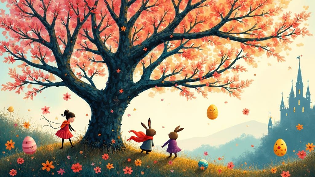 Whimsical Easter Magic Blooms with Traditional Romanian Patt...