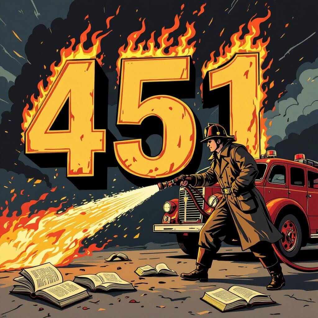 Flaming '451' in Vintage Vector Art Style
