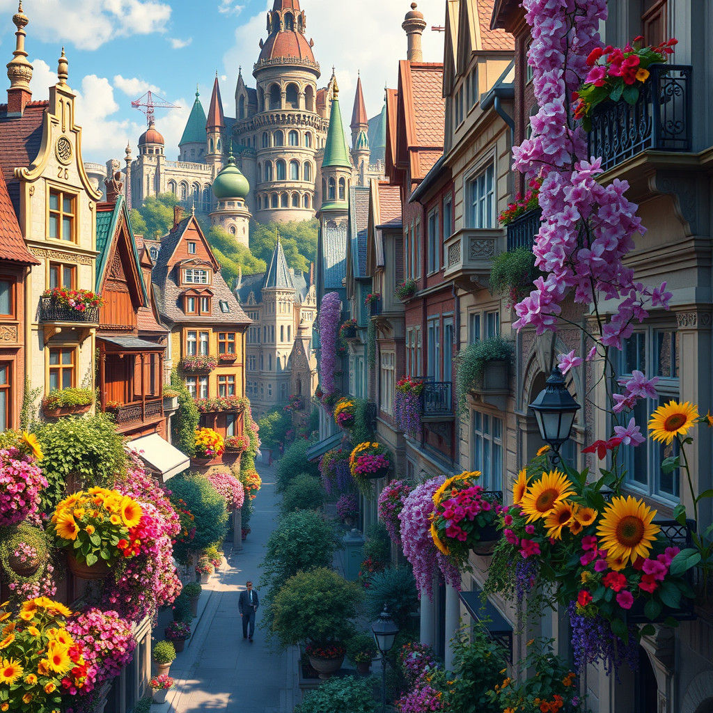 Floral Cityscape Inspired by Digital and Oil Painting