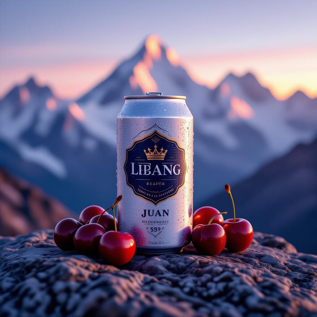 Hyperrealistic Soda Can Against Mountain Peaks