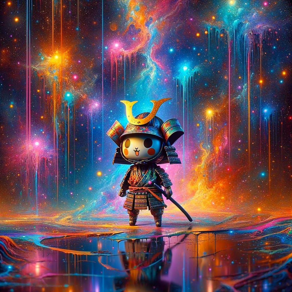 Neon Samurai in Cyberpunk Cityscape