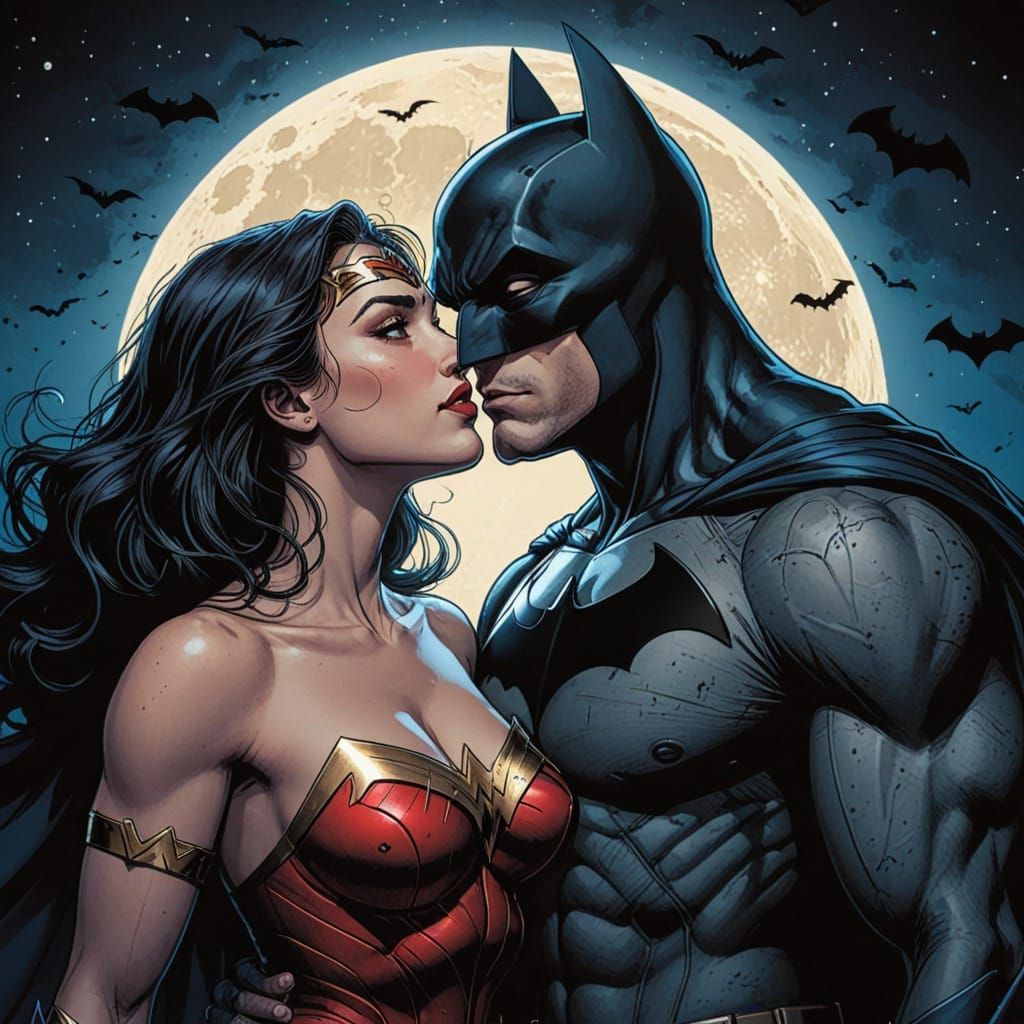 Wonder Woman and Batman's Epic Love Scene in Comic Book Styl...