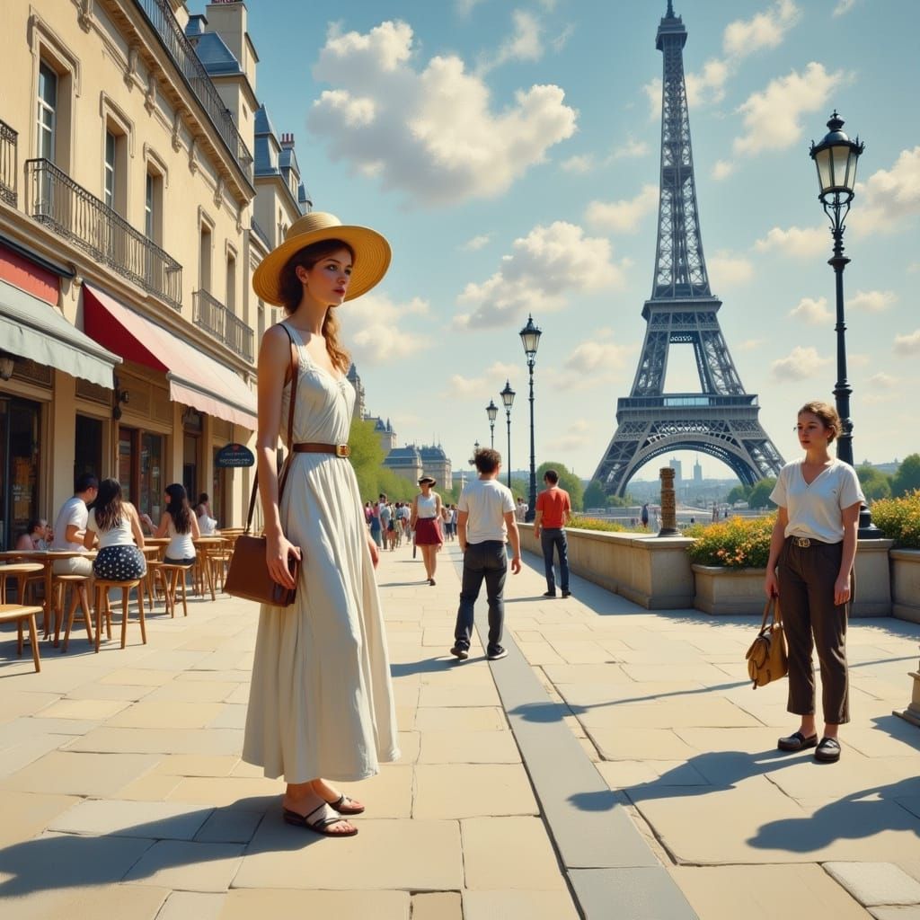 Elegant Woman in Parisian Streets, Inspired by Impressionist...