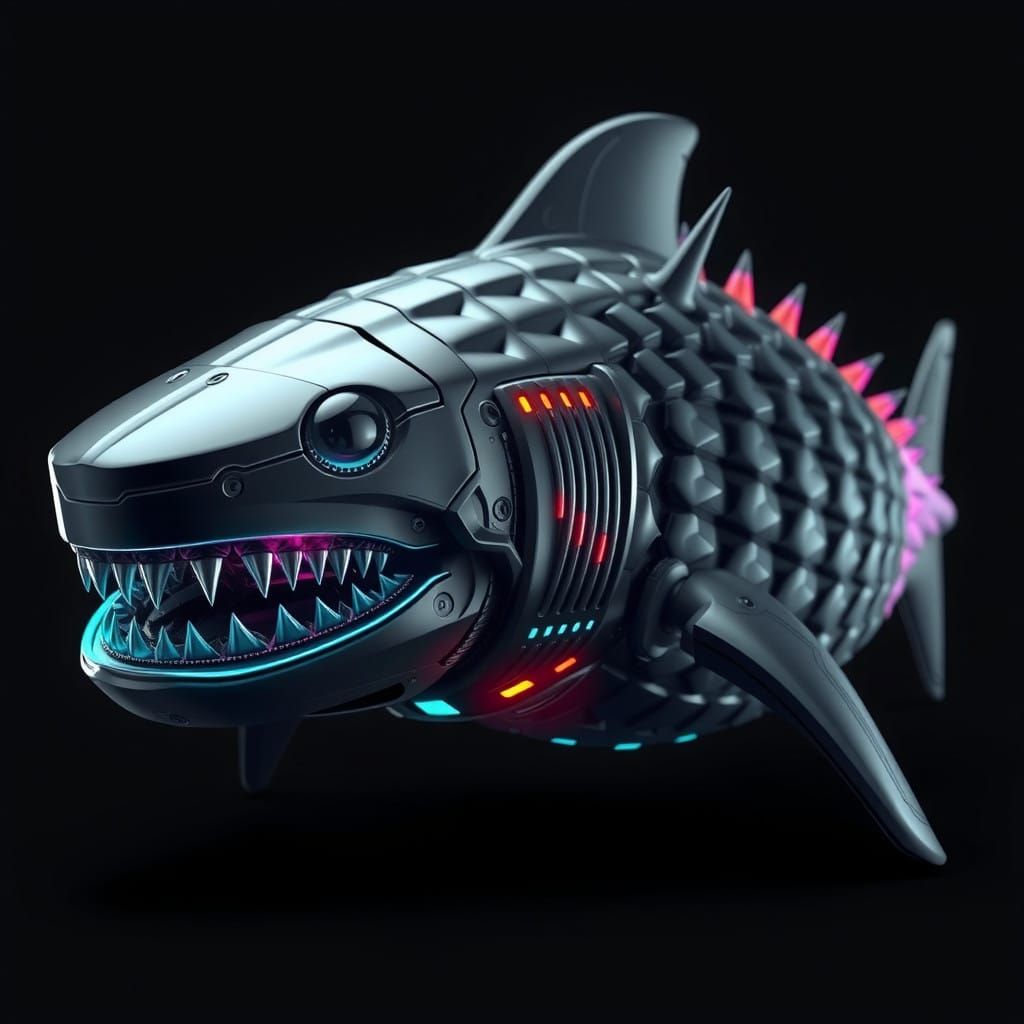 Eerie Alien Shark-Creature with Glowing Armor