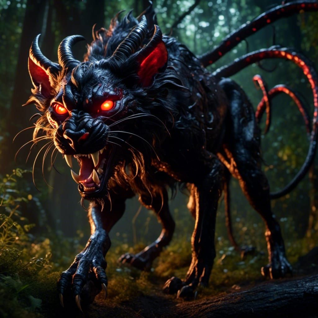 Menacing Displacer Beast in Dark Forest