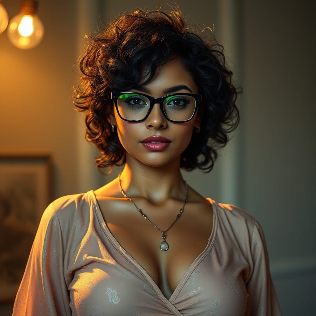 Confident Woman with Glowing Skin in Matte Painting Style