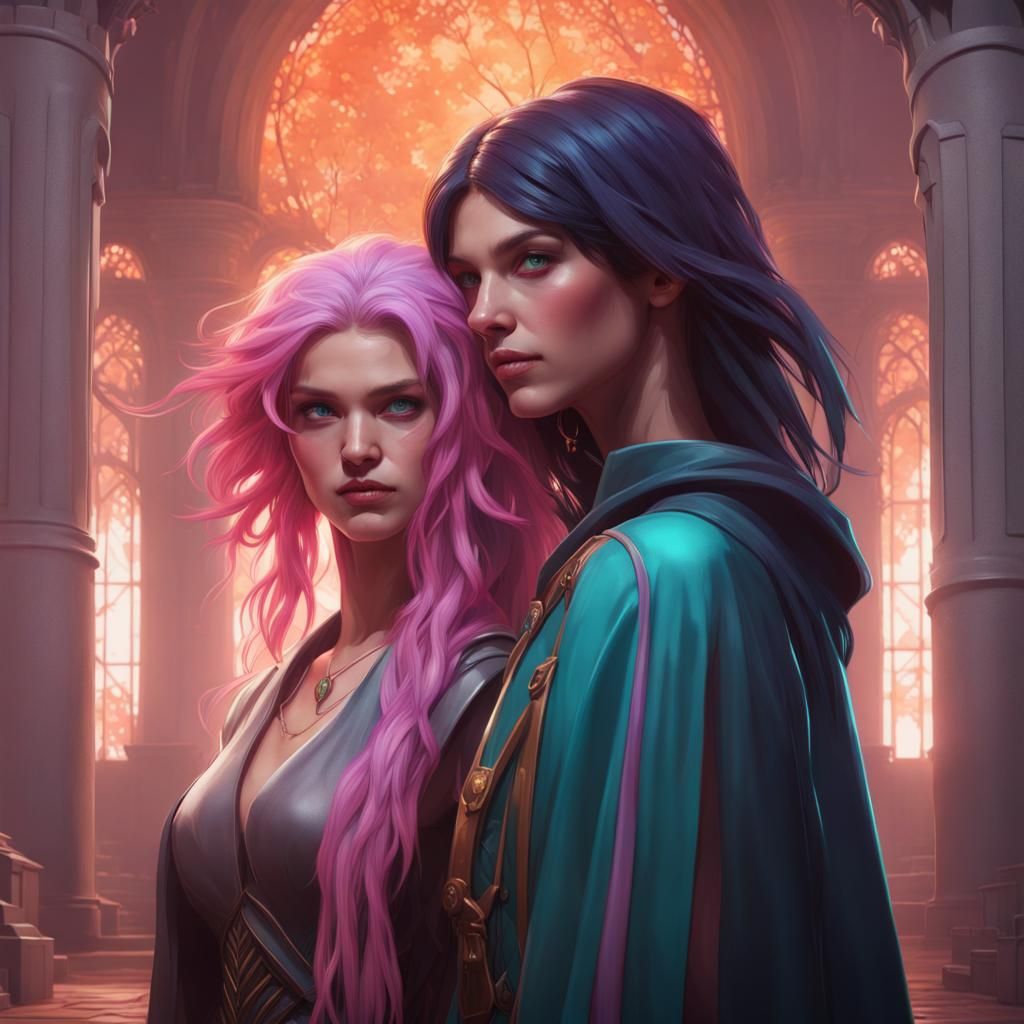 Wizard and Violet-Eyed Woman: Hyperdetailed Concept Art