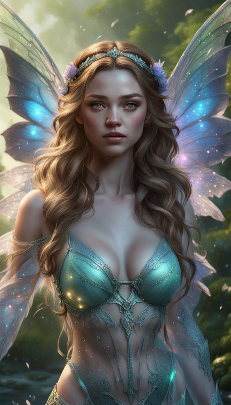 Fae Portrait with Transparent Wings in Ethereal Style