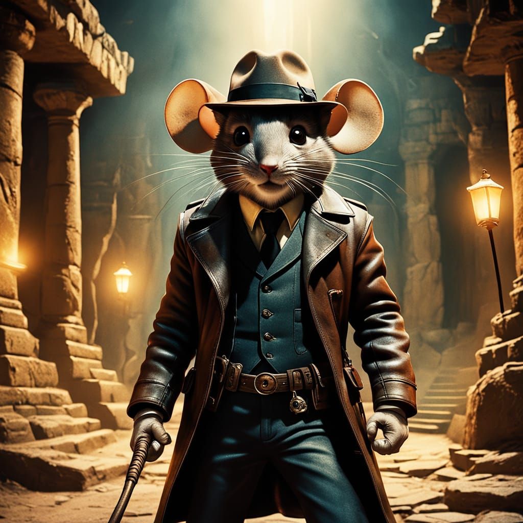 Mystical Mouse Hero in Vintage Film Style