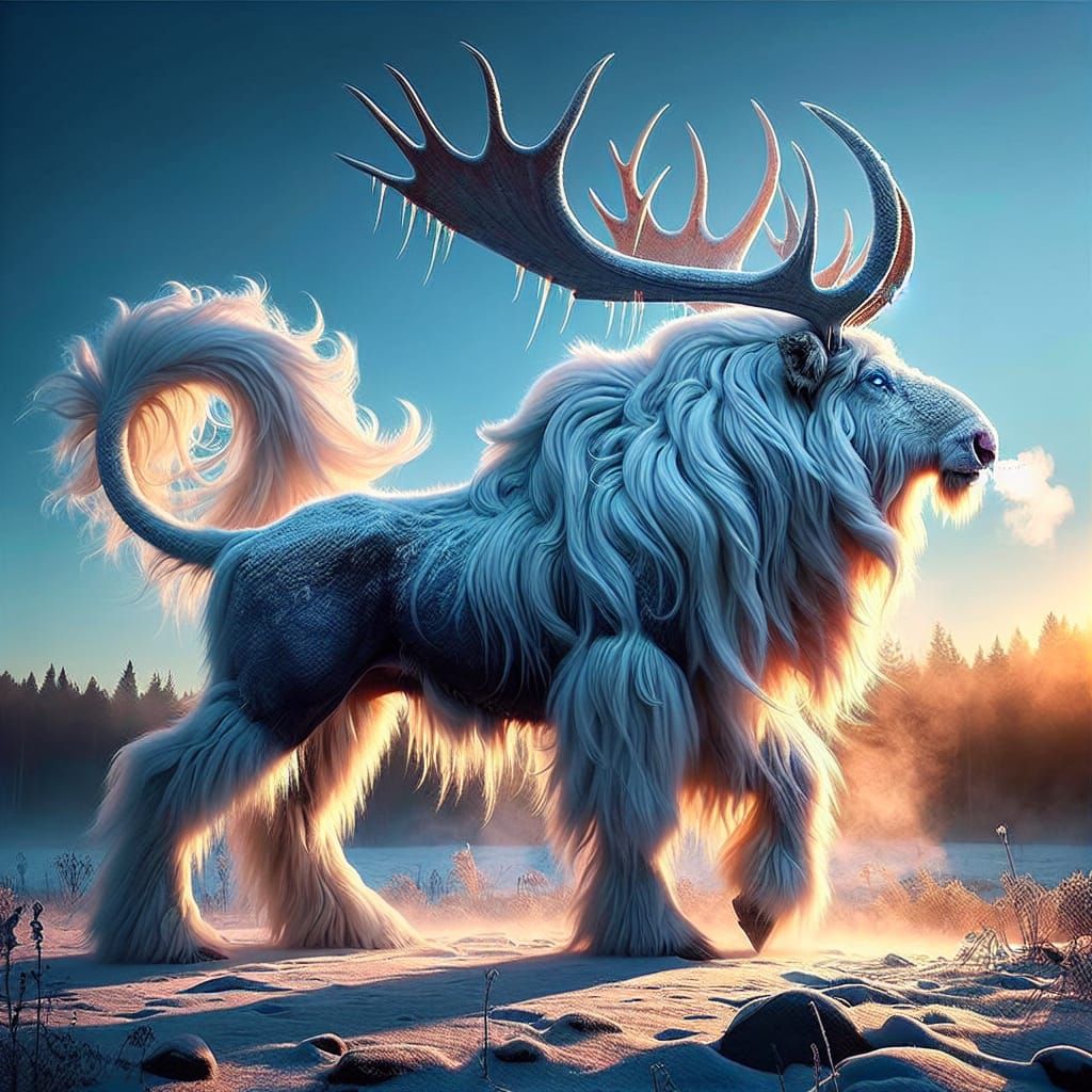 Majestic Winter Hybrid Creature in Hyperrealistic Style