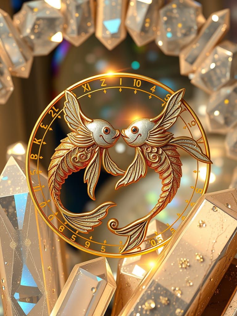 Golden Zodiac Symbol in Whirling Crystal Hologram