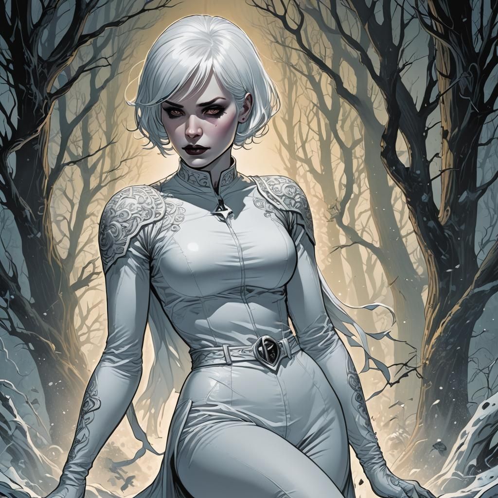 Ghostly Goth Woman in Comic Book Style