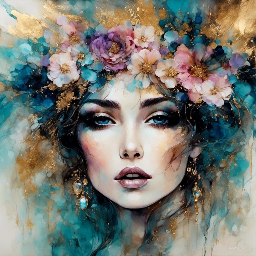 Art Deco Lady in Holographic Astral Illustration