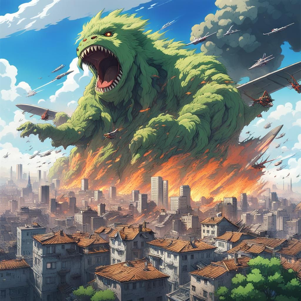 Radioactive Monster Destroys City: Studio Ghibli Style