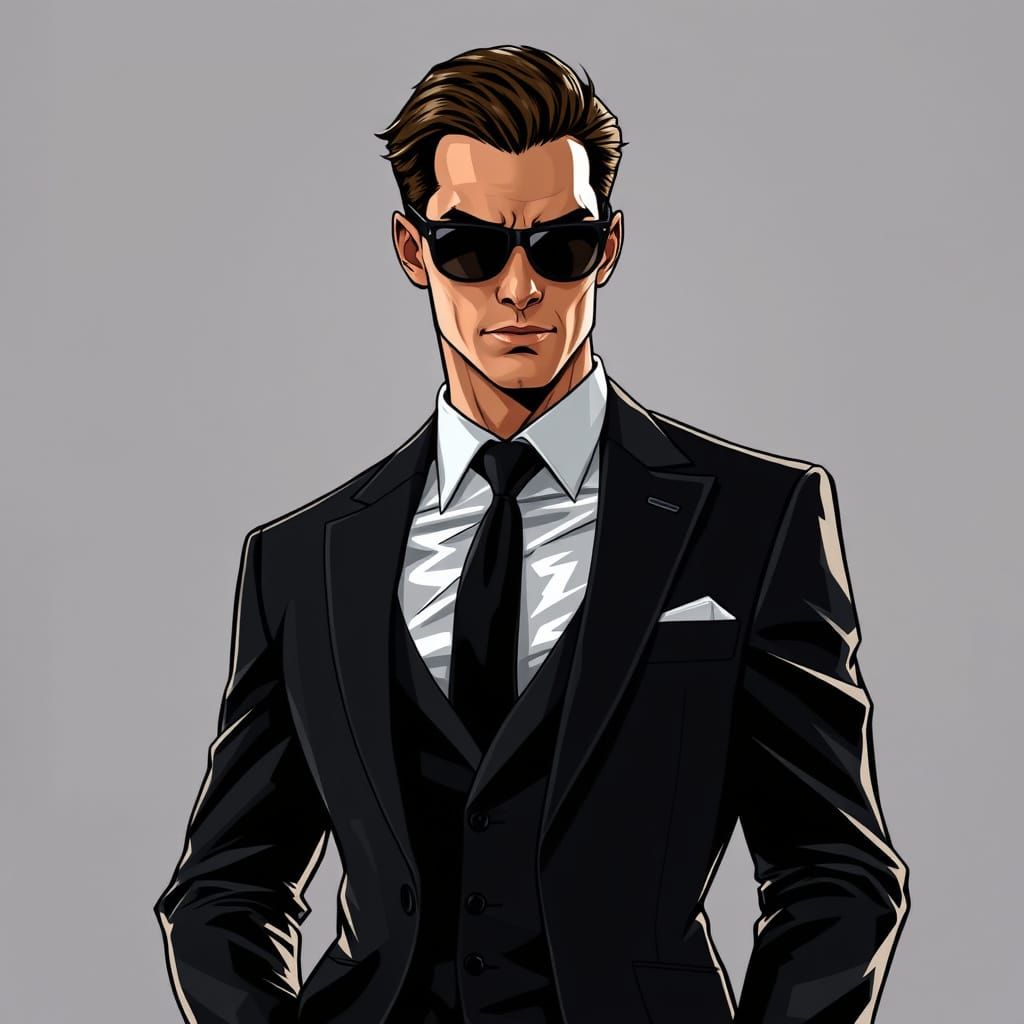 Dynamic Special Agent in High-Contrast Suit