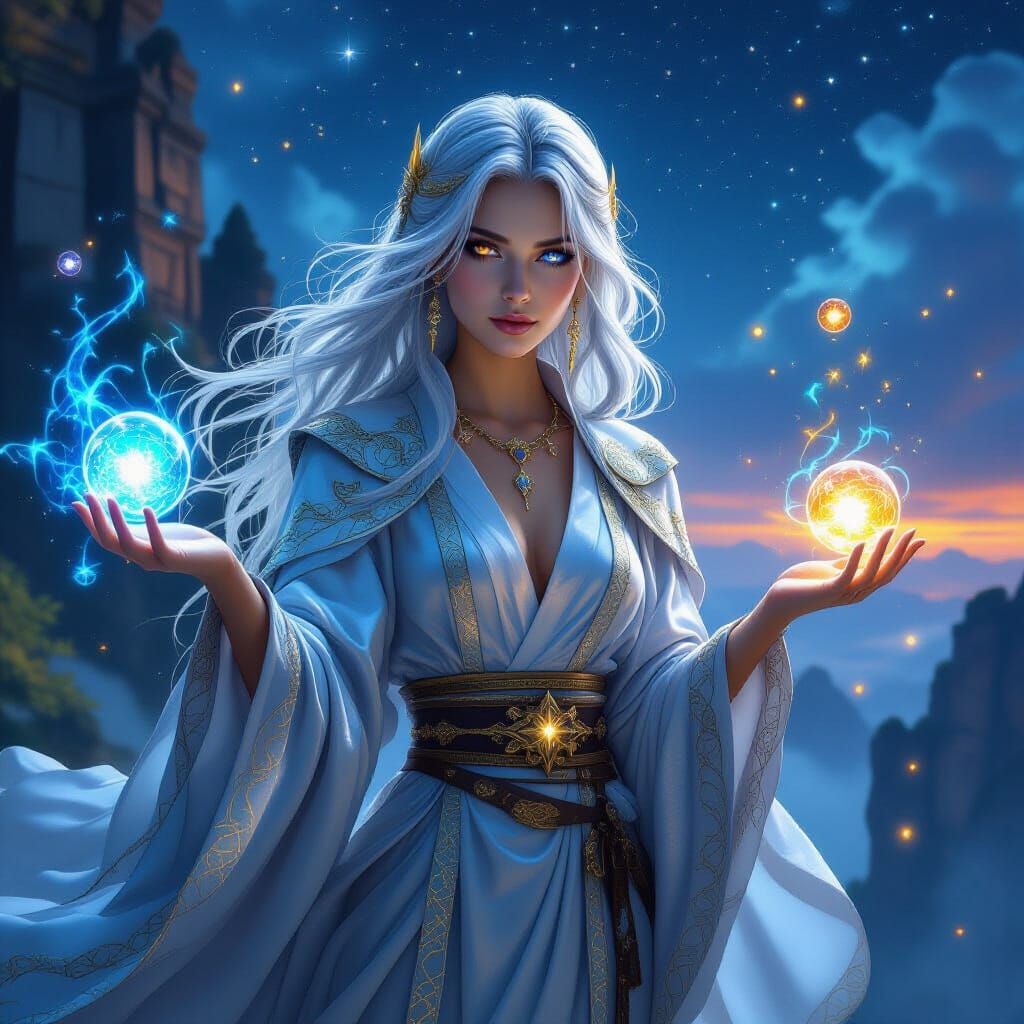 Enchantress of Fire and Ice with Magic Orbs