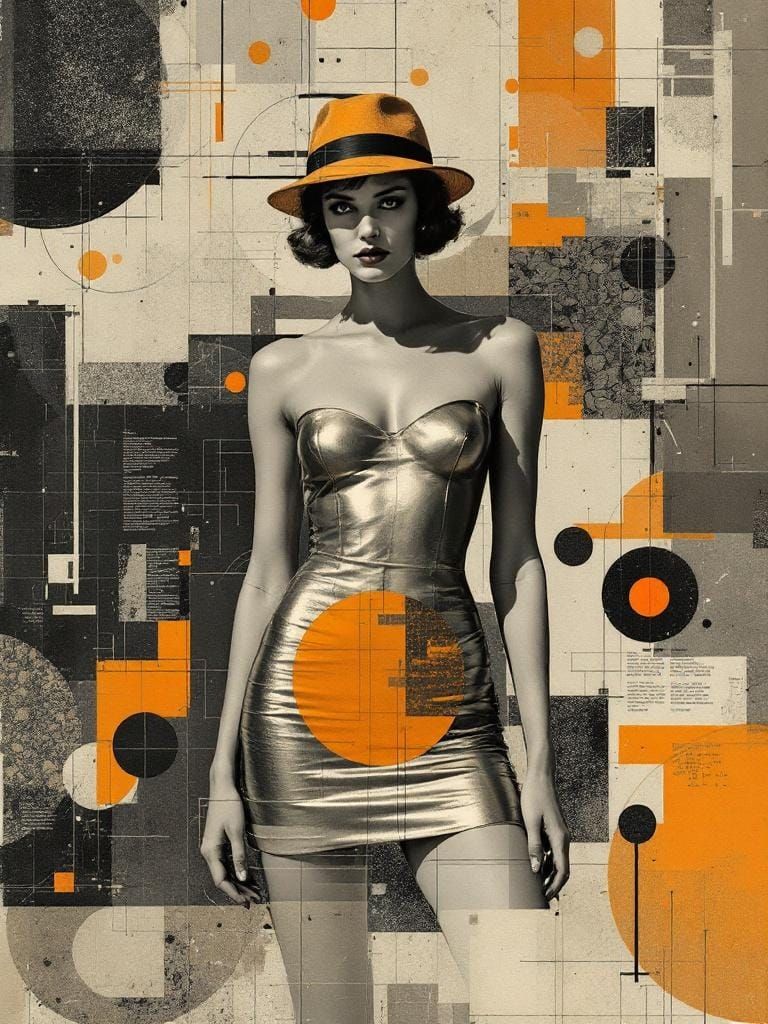 Swedish Pin-Up in Bauhaus Style with Geometric Layers