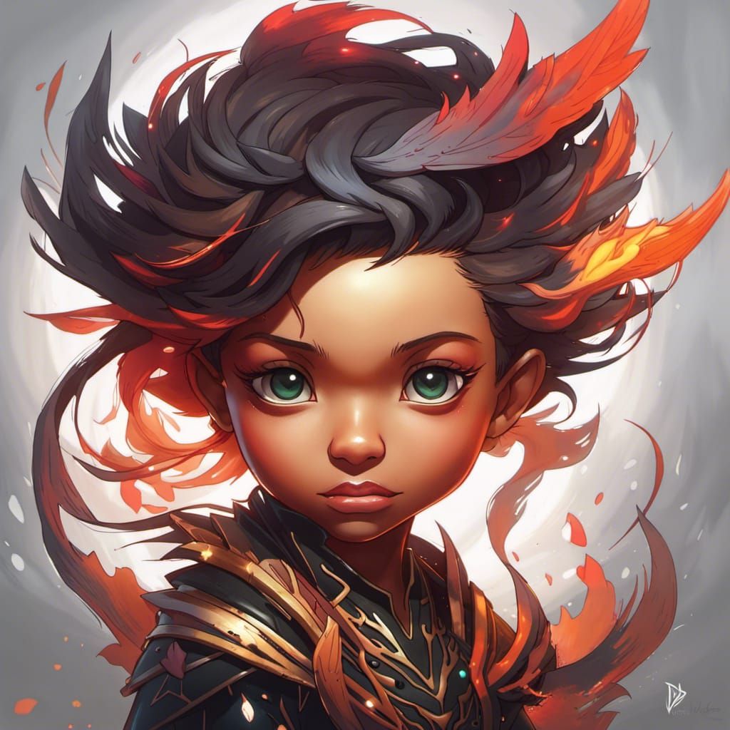 Detailed Chibi Phoenix Portrait in Striking Colors