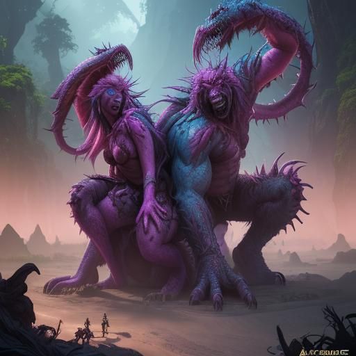 Lovers Fighting Zombies: Vivid Fantasy Concept Art