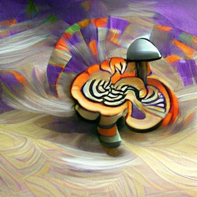 Psychedelic Spiral with Mushrooms and Fantasy Elements