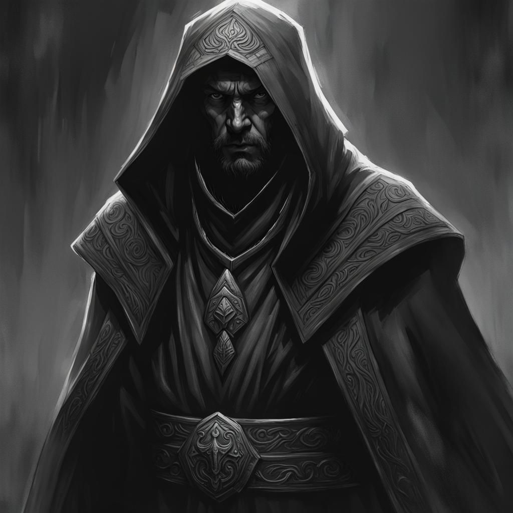 Gloomy Cultist Portrait in Black and White