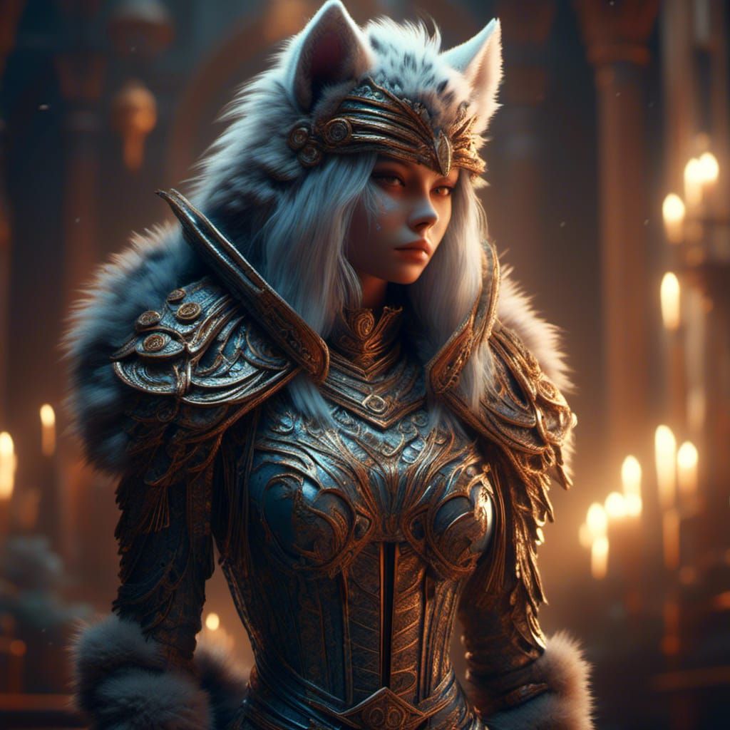 Cat Warrior Illustration in Hyperrealistic Style