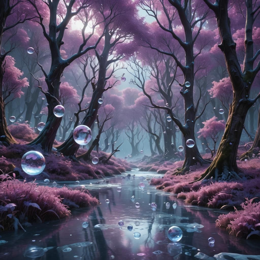 Frozen Water Bubbles in a Fantastical Forest