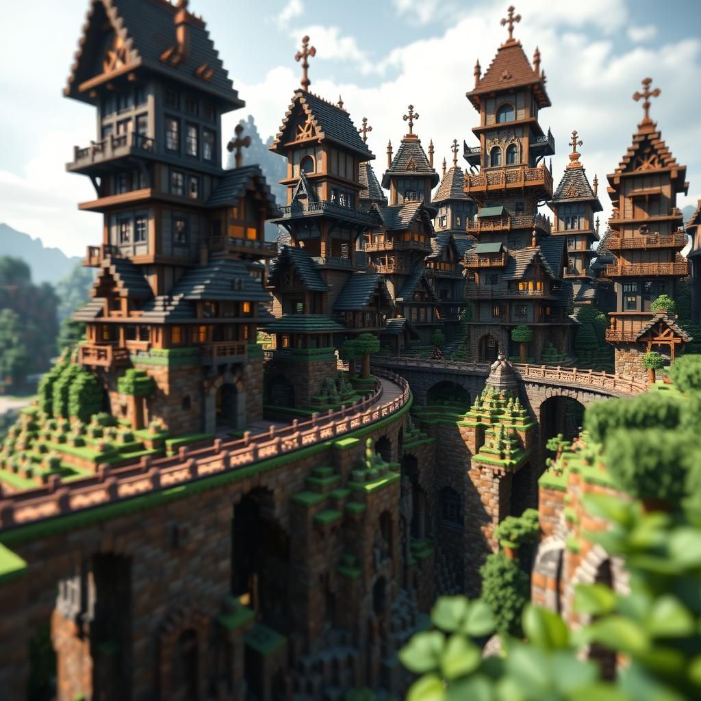 Minecraft Cityscape with Bridge Network