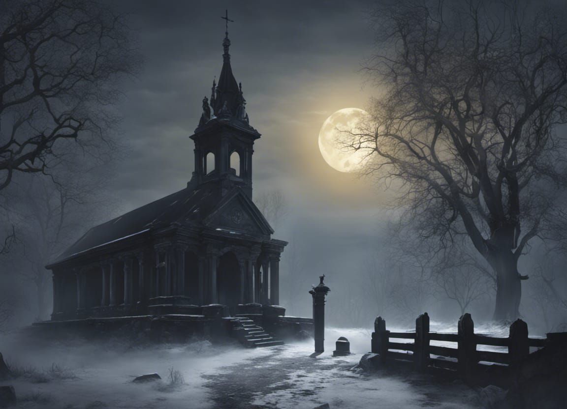 Mysterious Shadow in Spooky Cemetery at Night