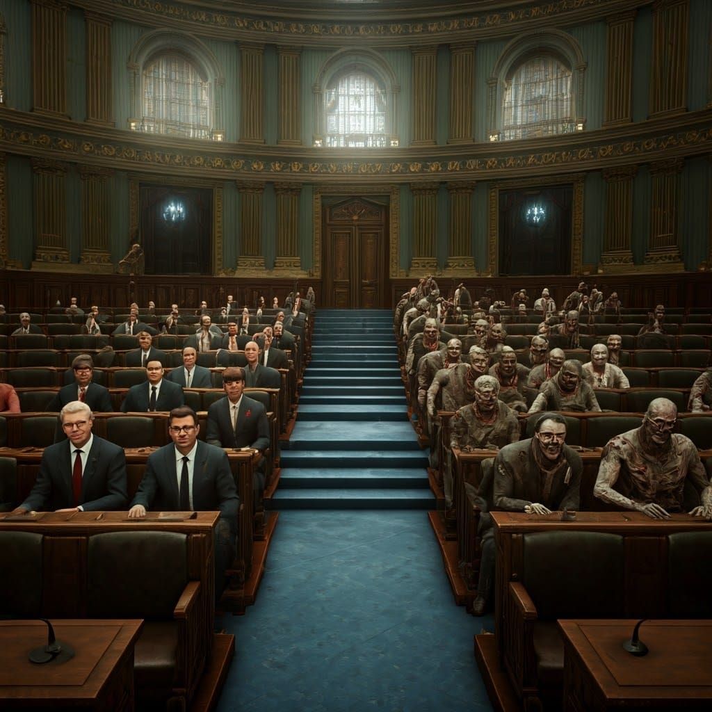 Congressional Divide: Humans vs. Zombies in Ornate Chamber