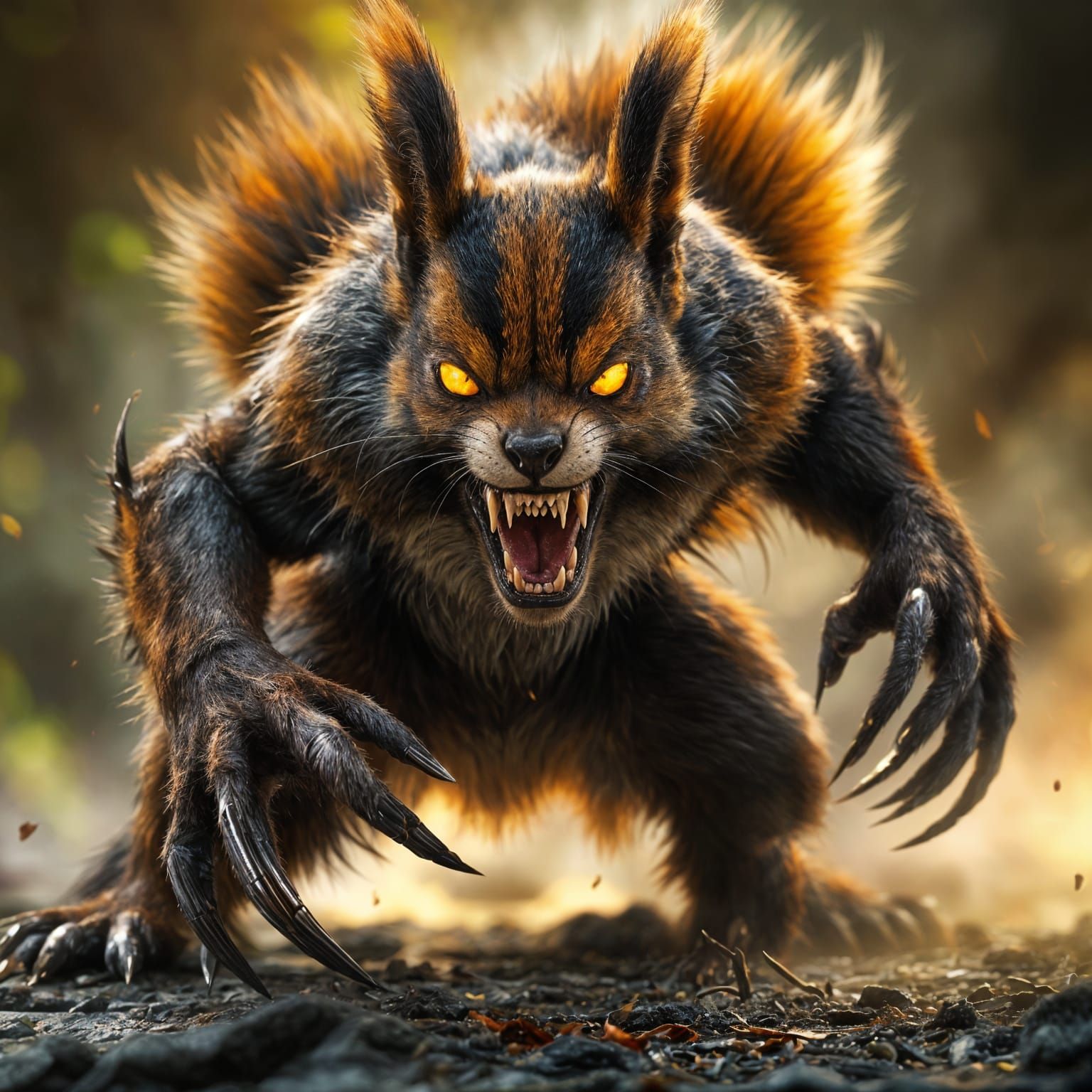 Hyperrealistic Mutant Squirrel with Metallic Claws