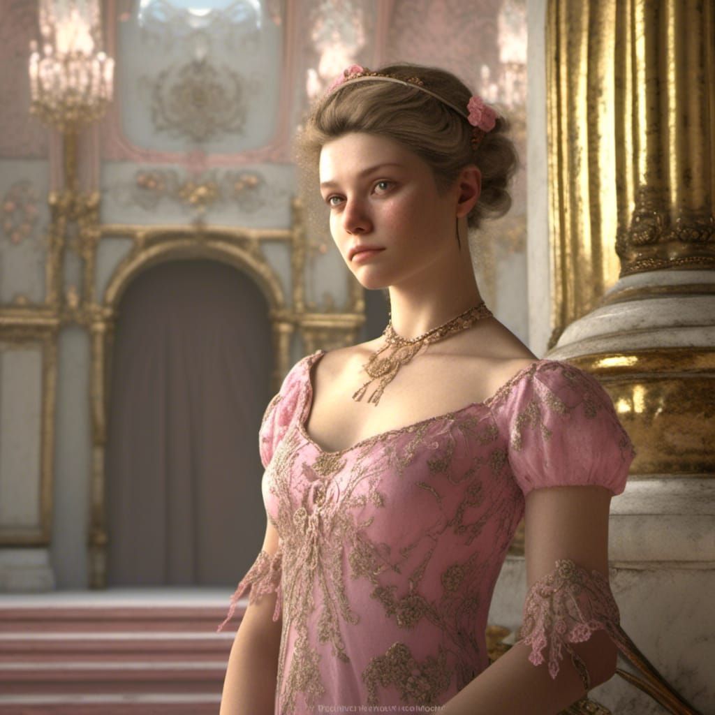 Ballroom Beauty in Pink Gown, Hyperdetailed Portrait