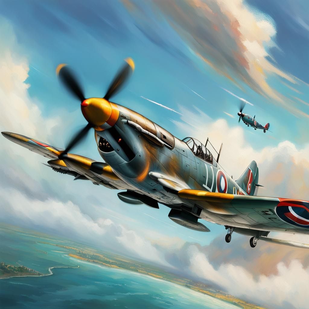 Dolphin Pilot Flying a Spitfire in Hyperrealism