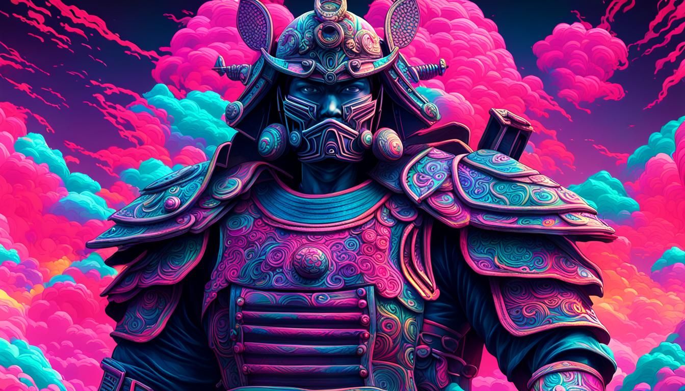 Vaporwave Samurai Warrior in 3D Neon Art