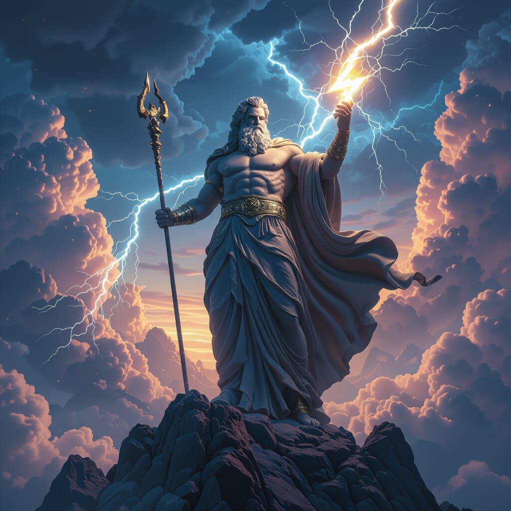Zeus on Olympus with Glowing Thunderbolt