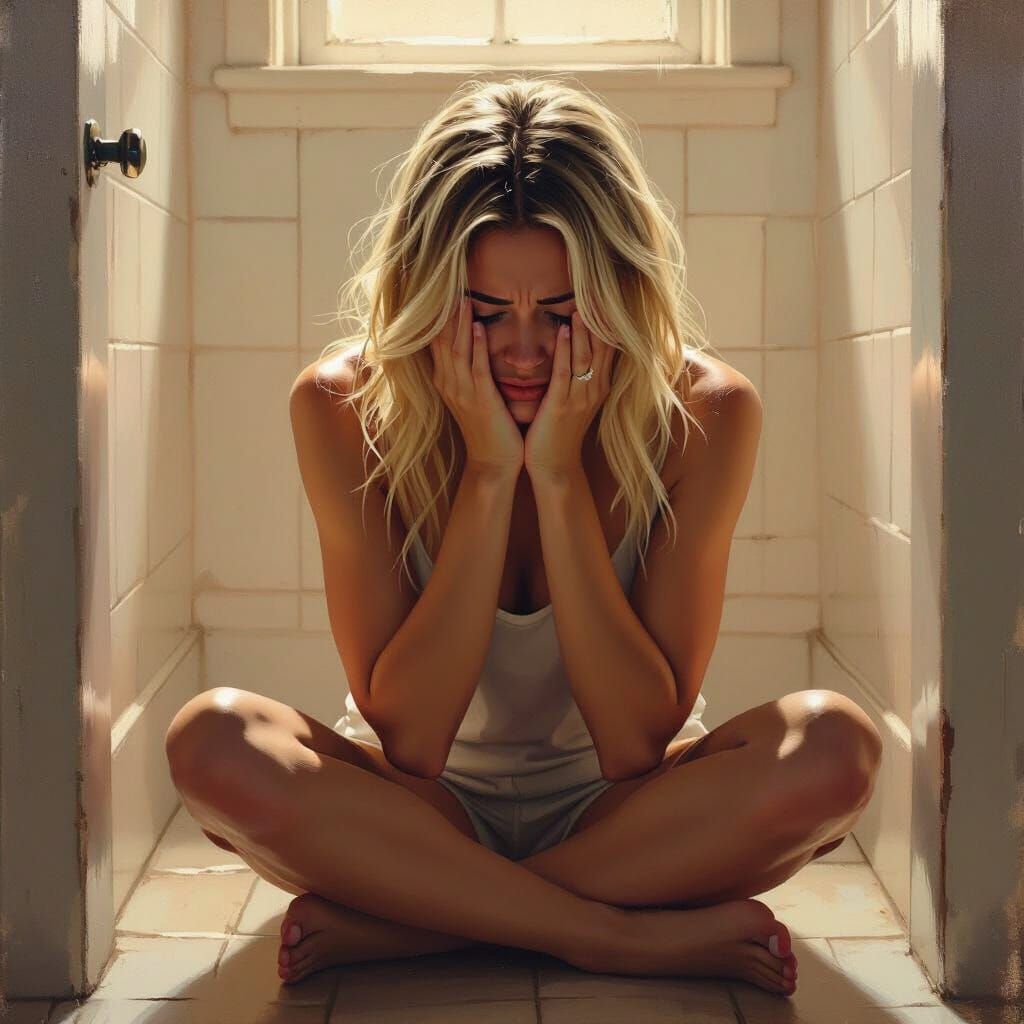 Distressed Woman Crying in Bathroom: Sentimental Realism
