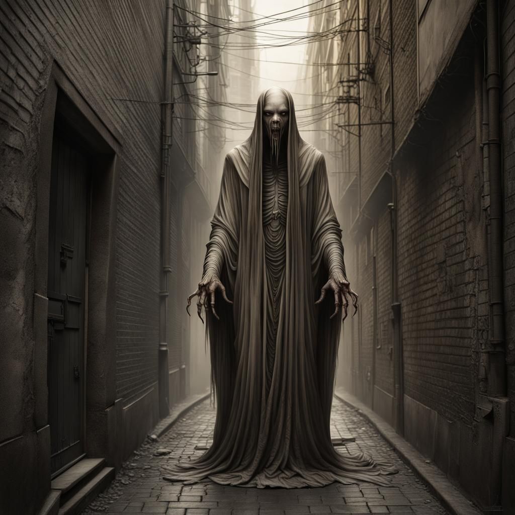 Terrifying Ghost Figure in Dark Alleyway