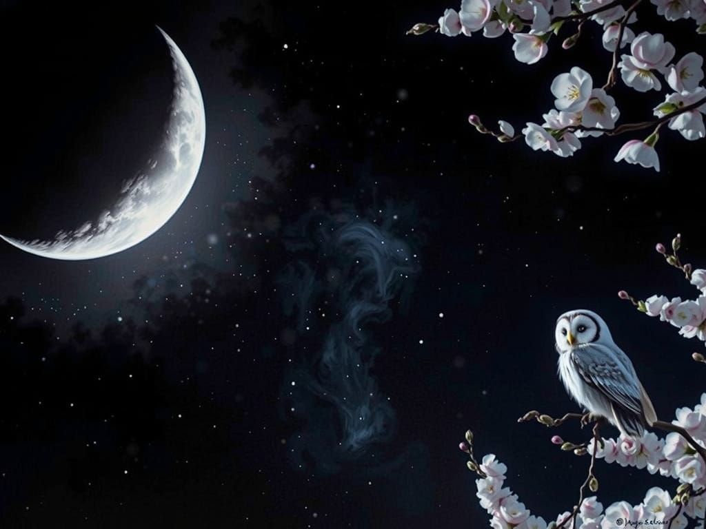 Starry Night Through Cherry Blossoms Oil Painting