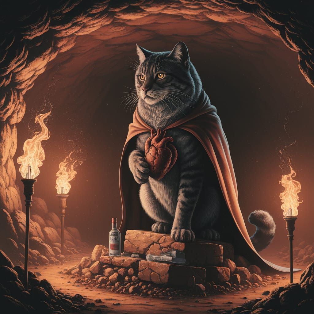 Majestic Feline in Underground Cavern, Impressionistic Style