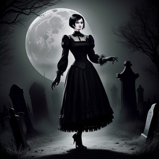 Gothic Cross Dresser in Graveyard: Dark Surrealism