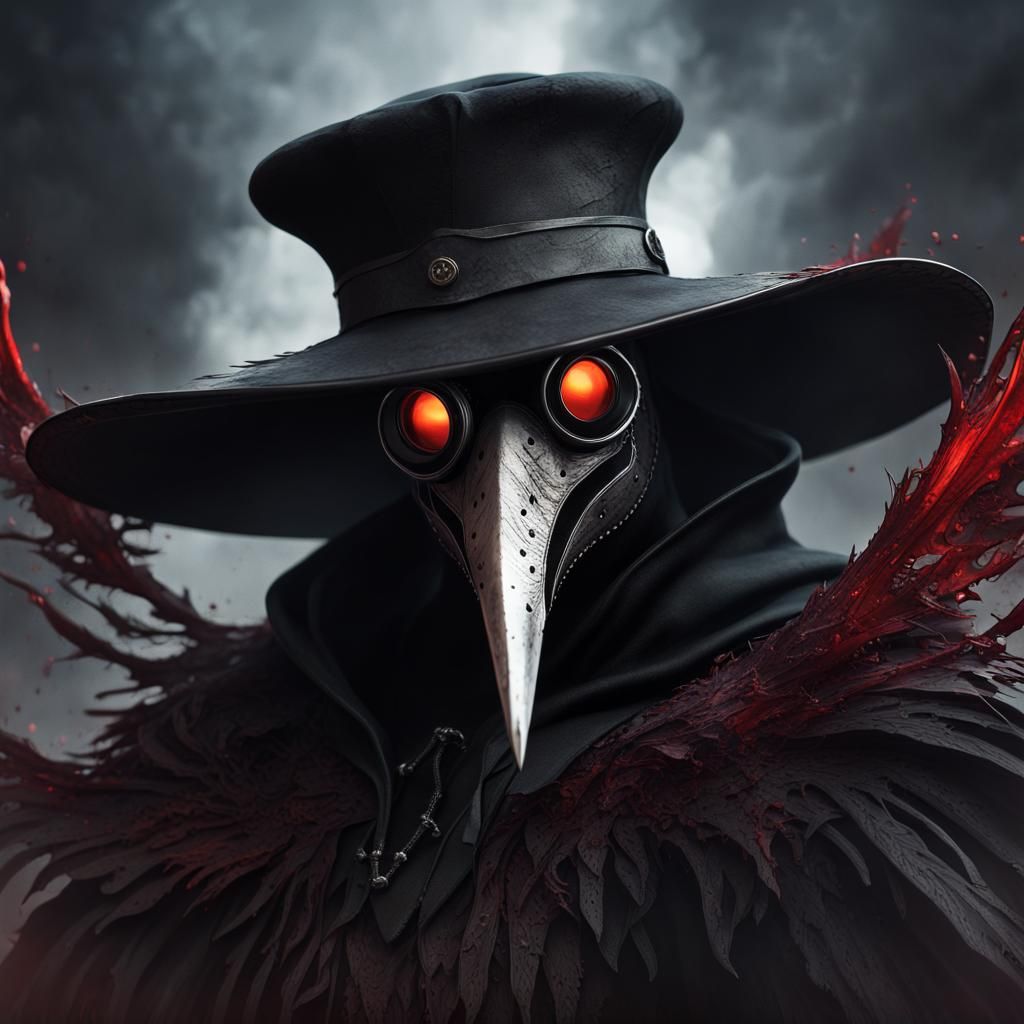 Detailed Plague Doctor with Black Wings