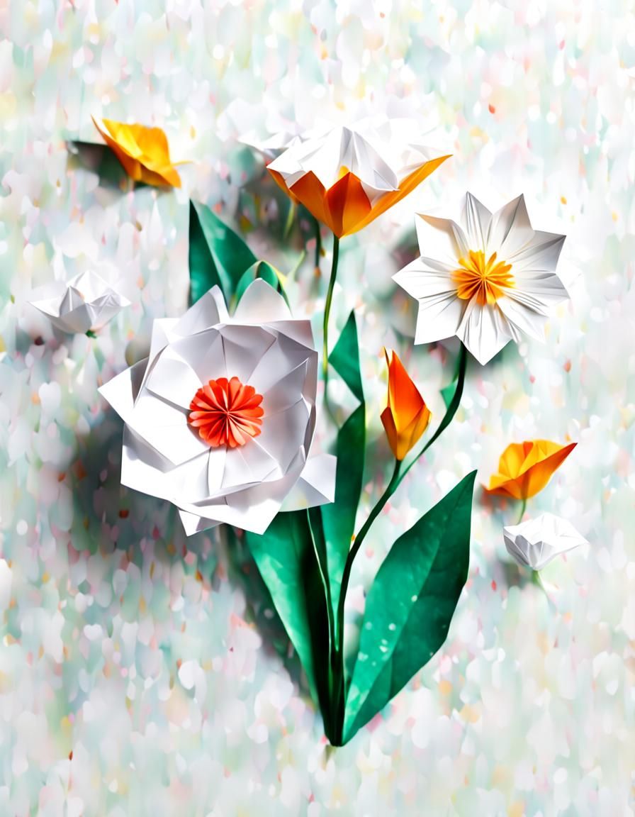 Minimalist Floral Oil Painting with Origami Details