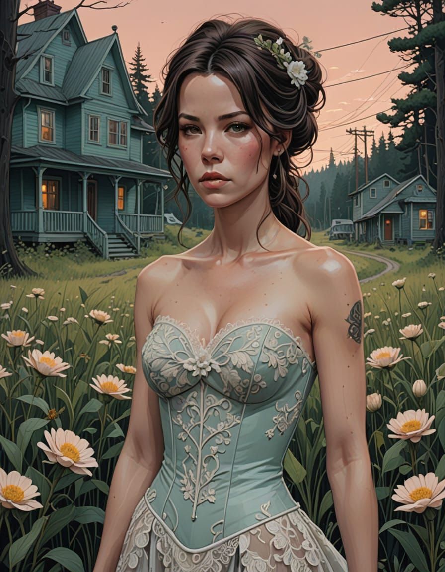 Hyperrealistic Kate Beckinsale in Whimsical Wedding Gown wit...