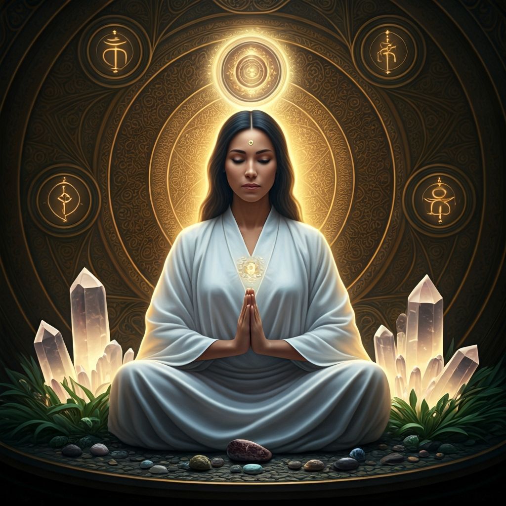 Reiki Master Channeling Energy with Sacred Symbols