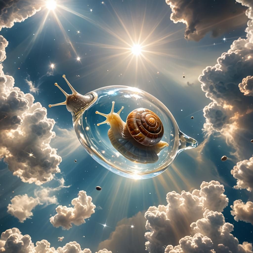 Glass Snail Floating in Space with Divine Light
