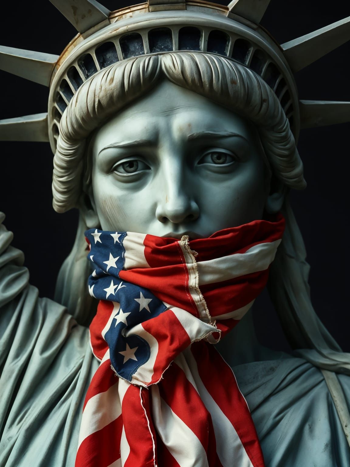 Statue of Liberty Silenced by American Flag