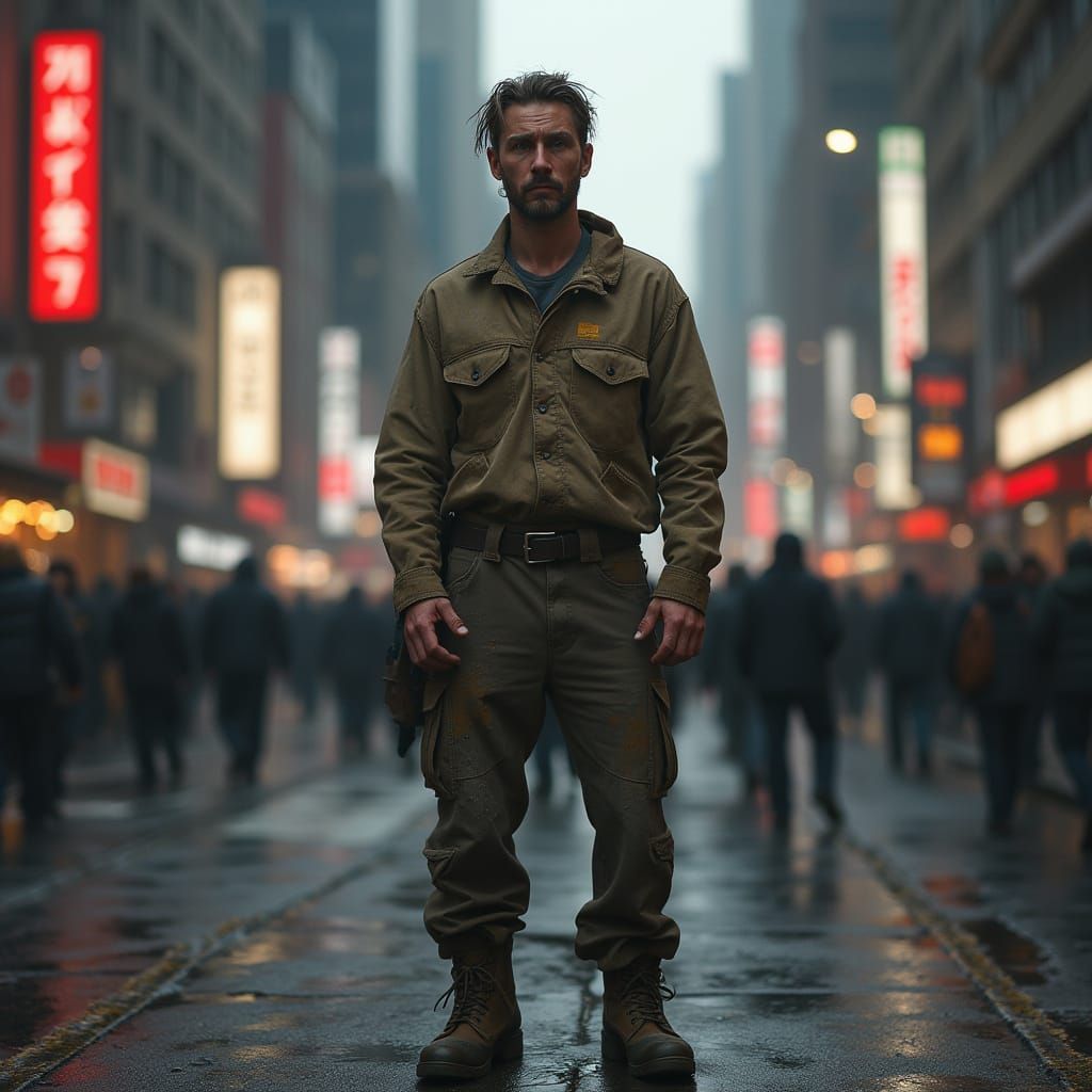 Lonely Industrial Worker in Metropolis