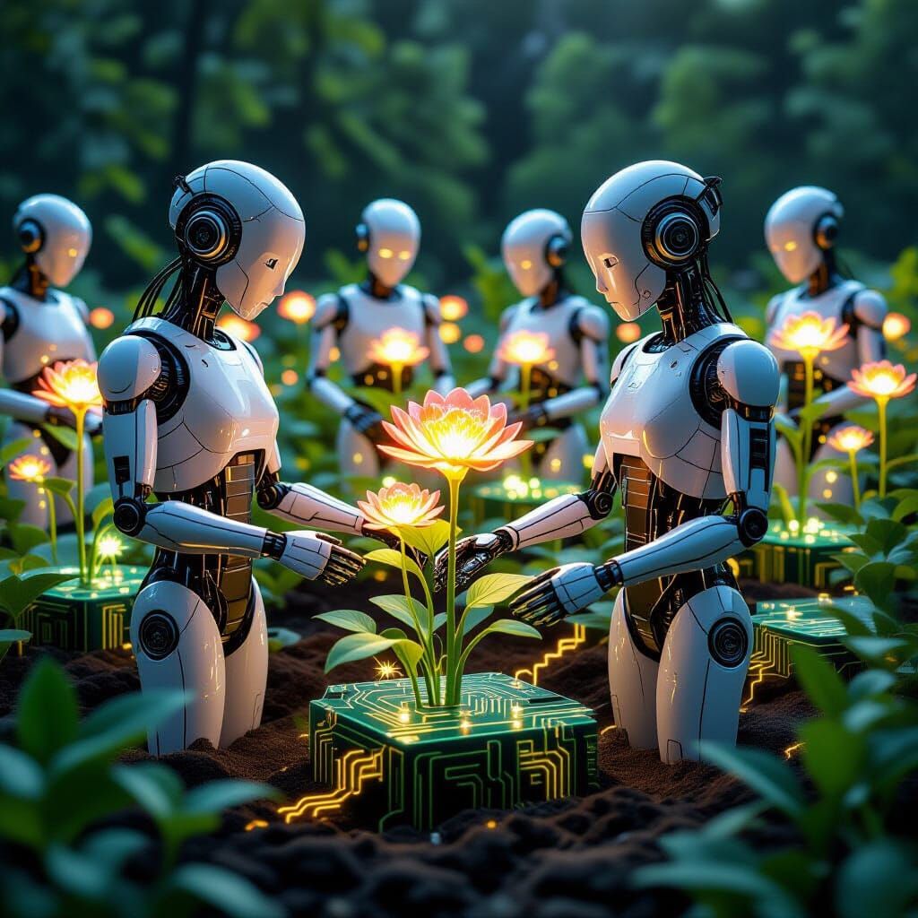 AI Gardeners Tending Circuit Board Plants